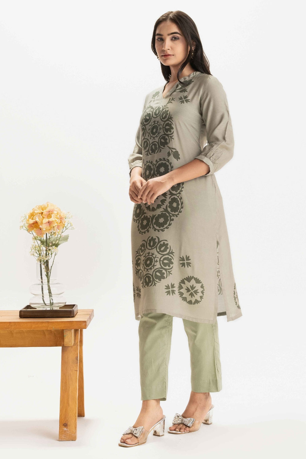 SAGE GREEN DELICATE PURE MUSLIN SOFT KURTA AND PANT