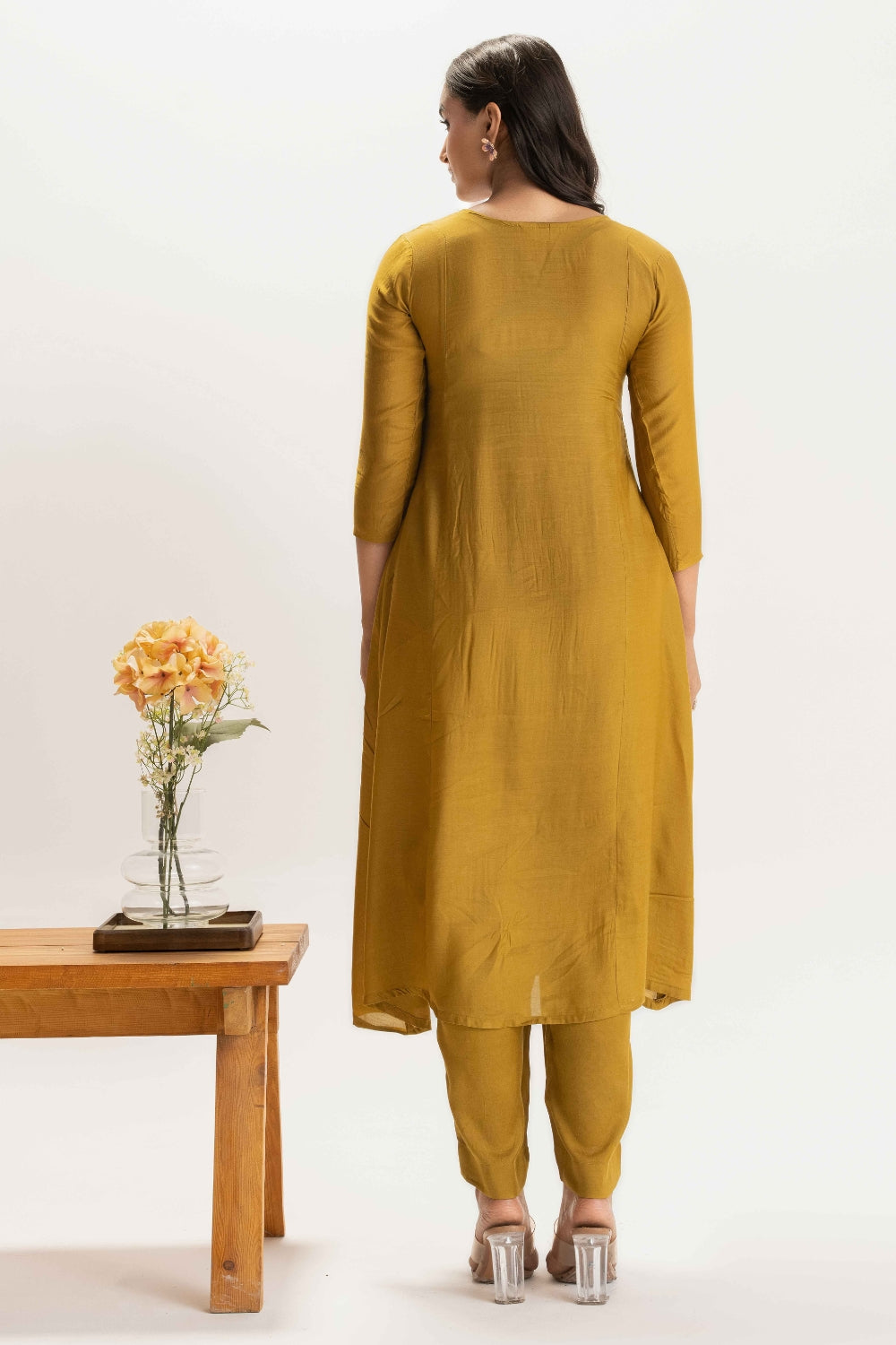 MUSTARD YELLOW FLORAL PATCH WORK DELICATE PURE MUSLIN SOFT CO-ORD SET