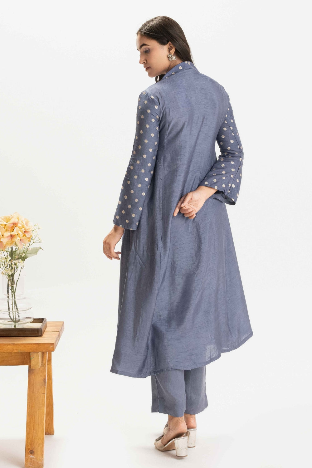 STEEL BLUE BUTTI WORK DELICATE PURE MUSLIN SOFT CO-ORD SET