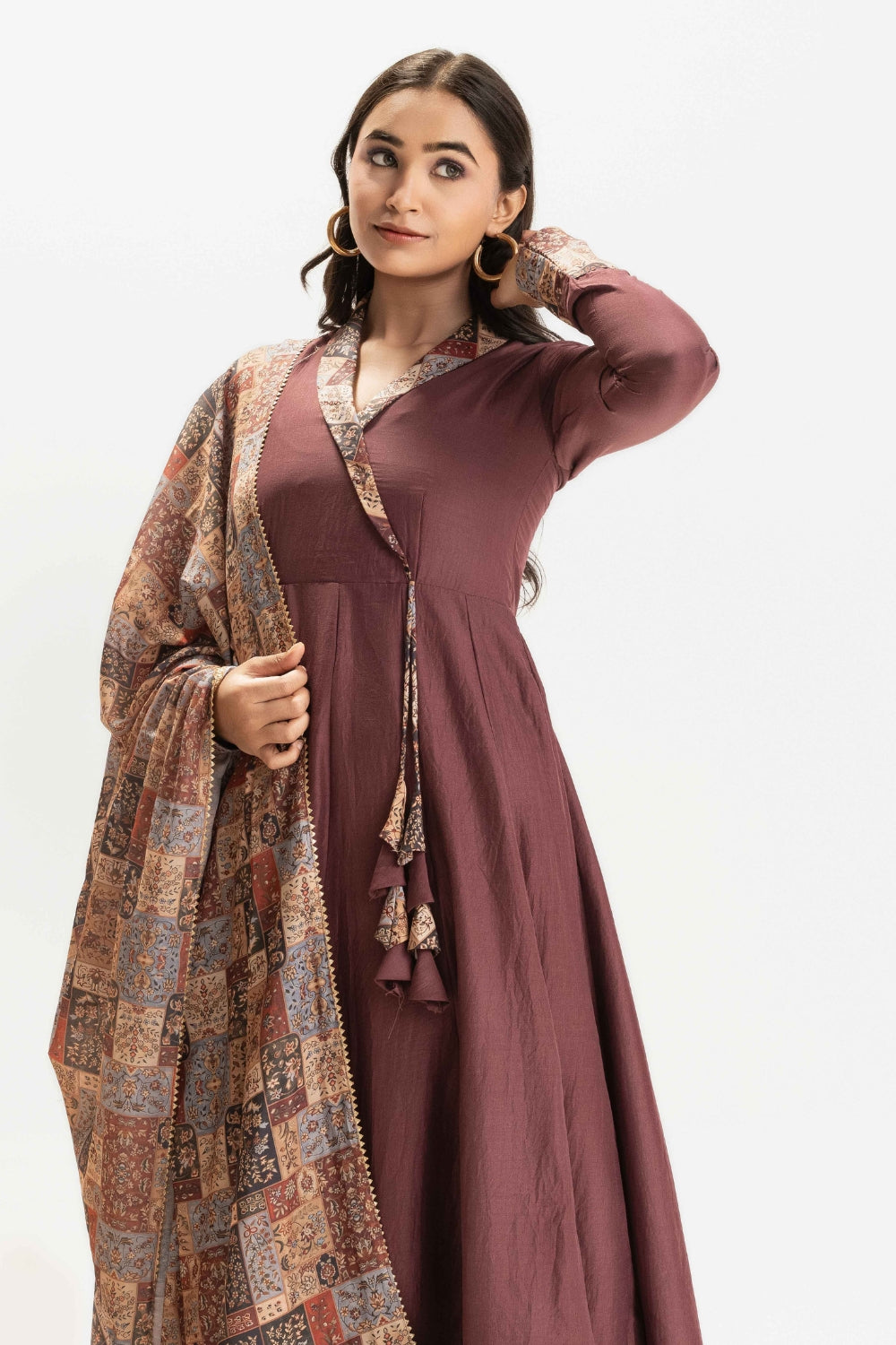 DUSTY PINK PURE CHINNON COTTON ANARKALI WITH CONTRAST DUPATTA